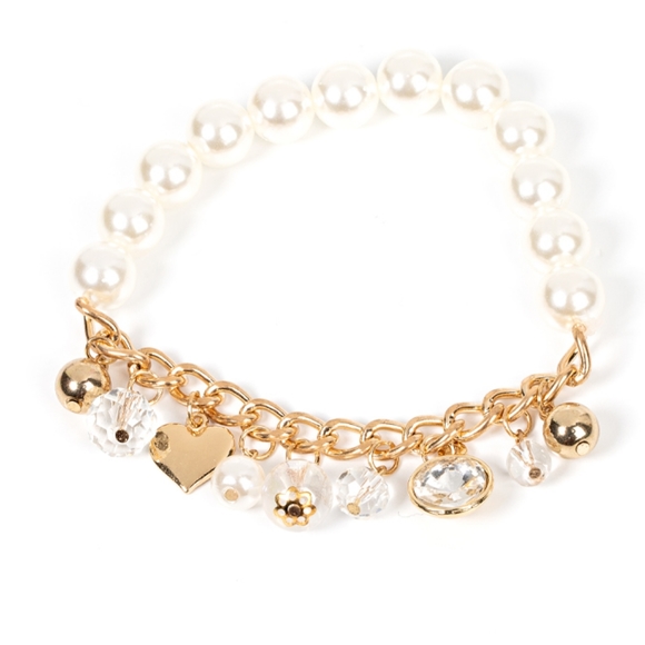 paparazzi Jewelry - Bracelet Adorningly Admirable half Stretchy Gold & Pearls & Charms